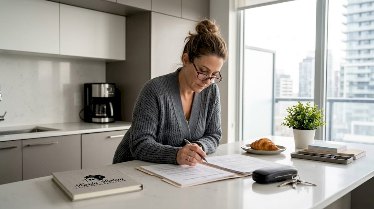 Homeowner reviewing buyer agreement contract
