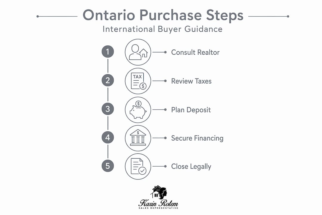 Infographic showing steps for buying Ontario property