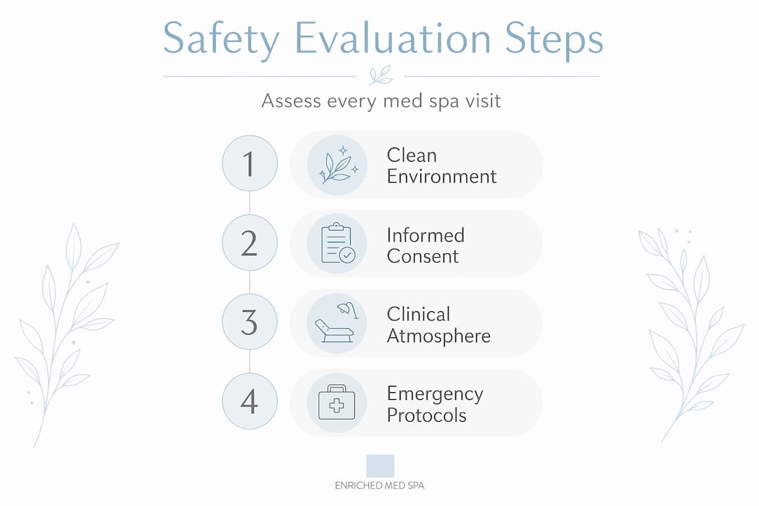 Infographic showing four med spa safety evaluation steps