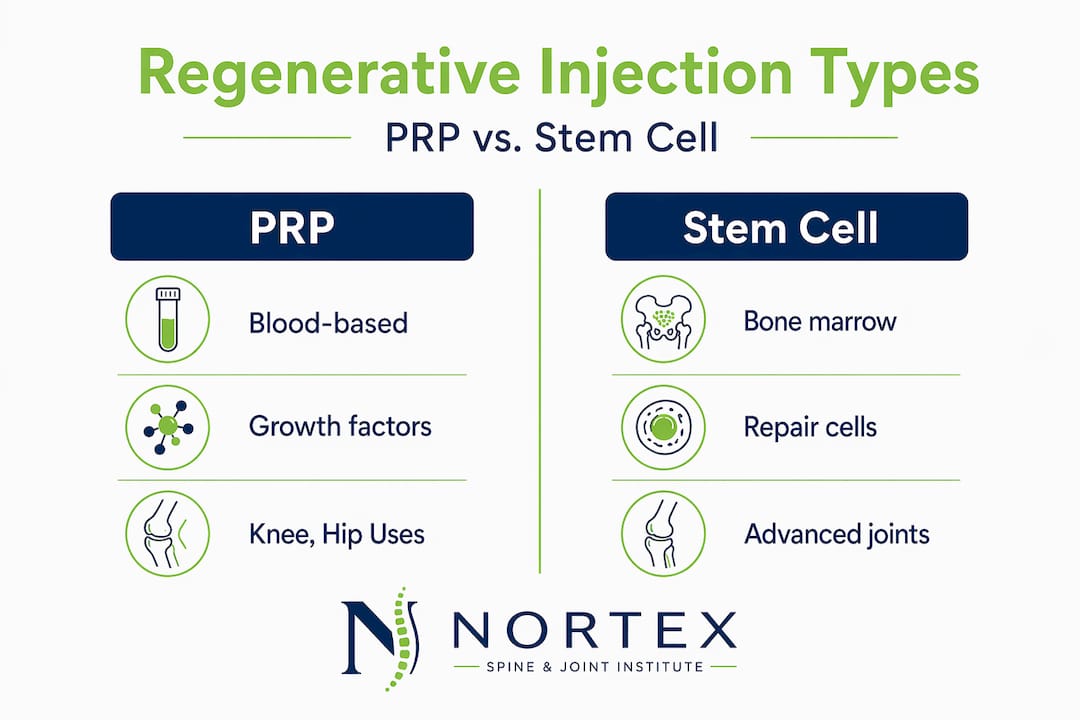 Infographic comparing PRP and stem cell injection types