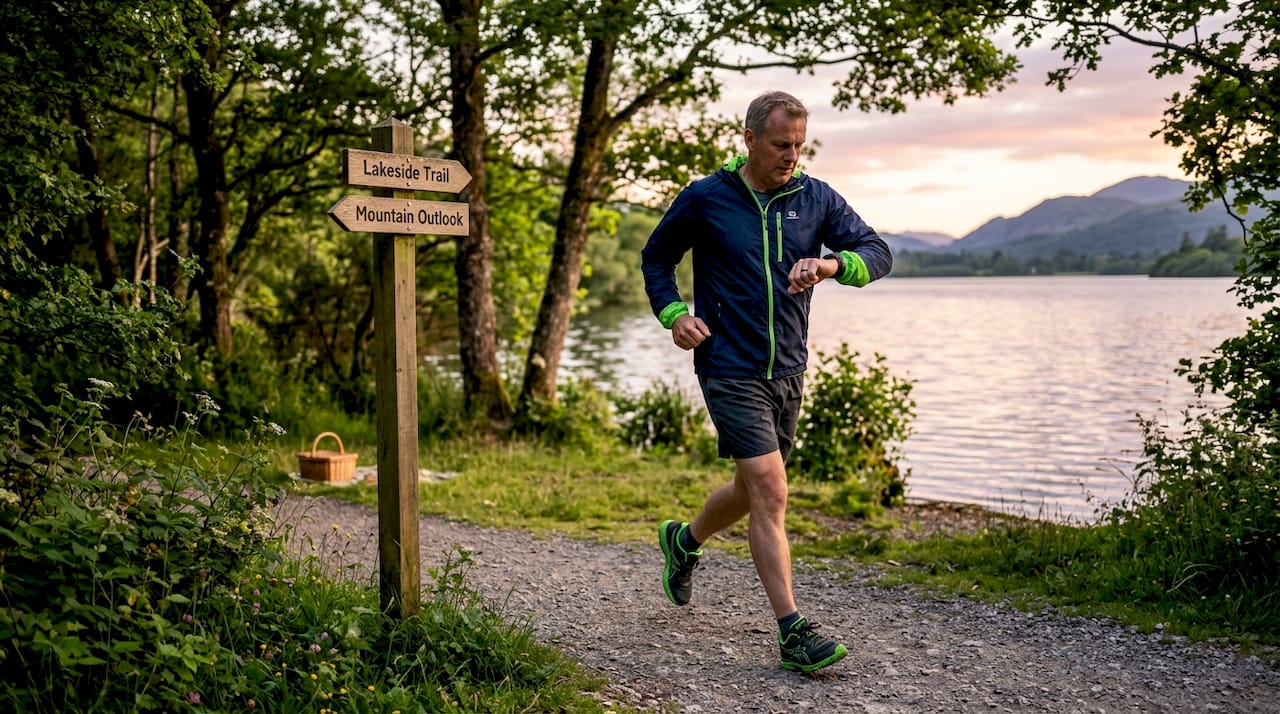 Man walking outdoors for joint exercise consistency