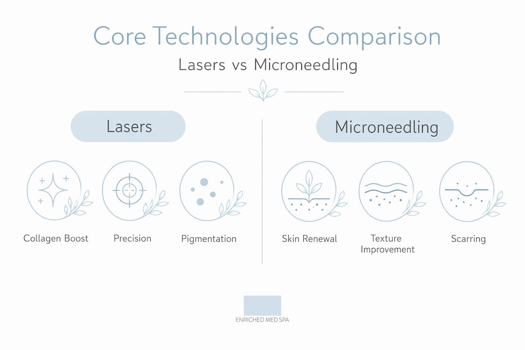 Infographic comparing lasers and microneedling