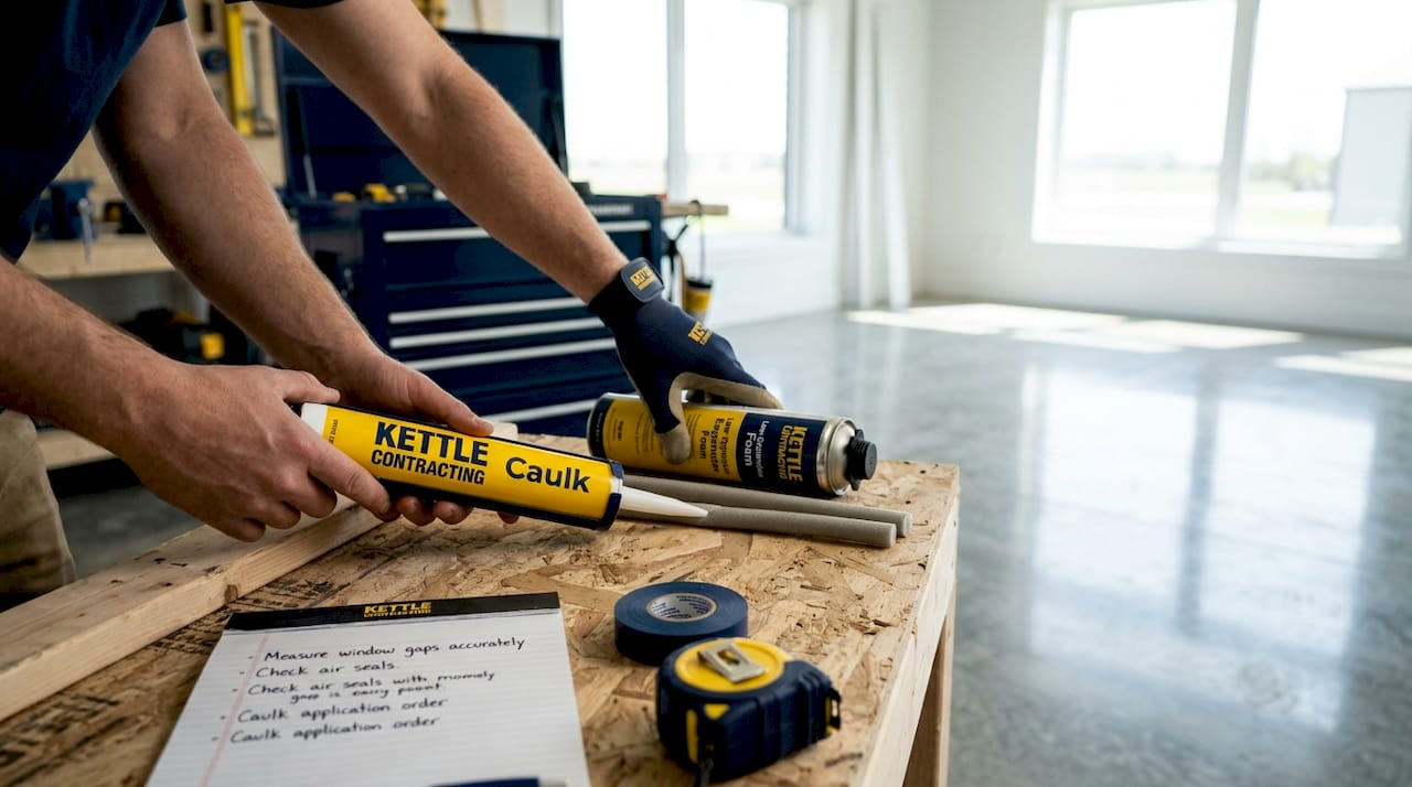 Hands comparing caulk foam and backer rod