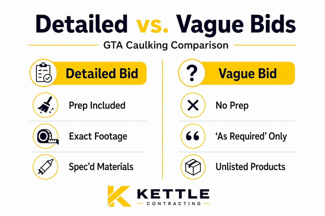 Infographic comparing detailed and vague caulking bids