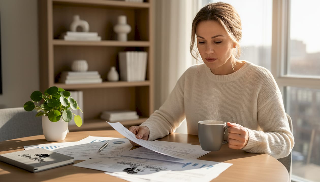 Woman checking condo ownership documents