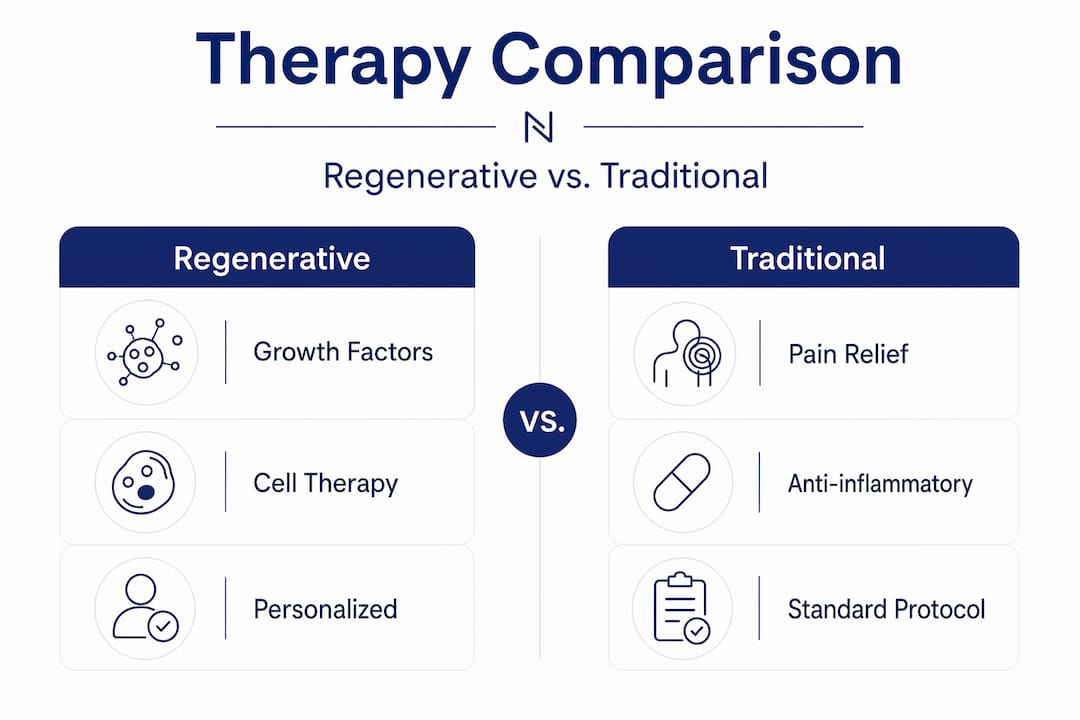 Infographic comparing regenerative and traditional therapies