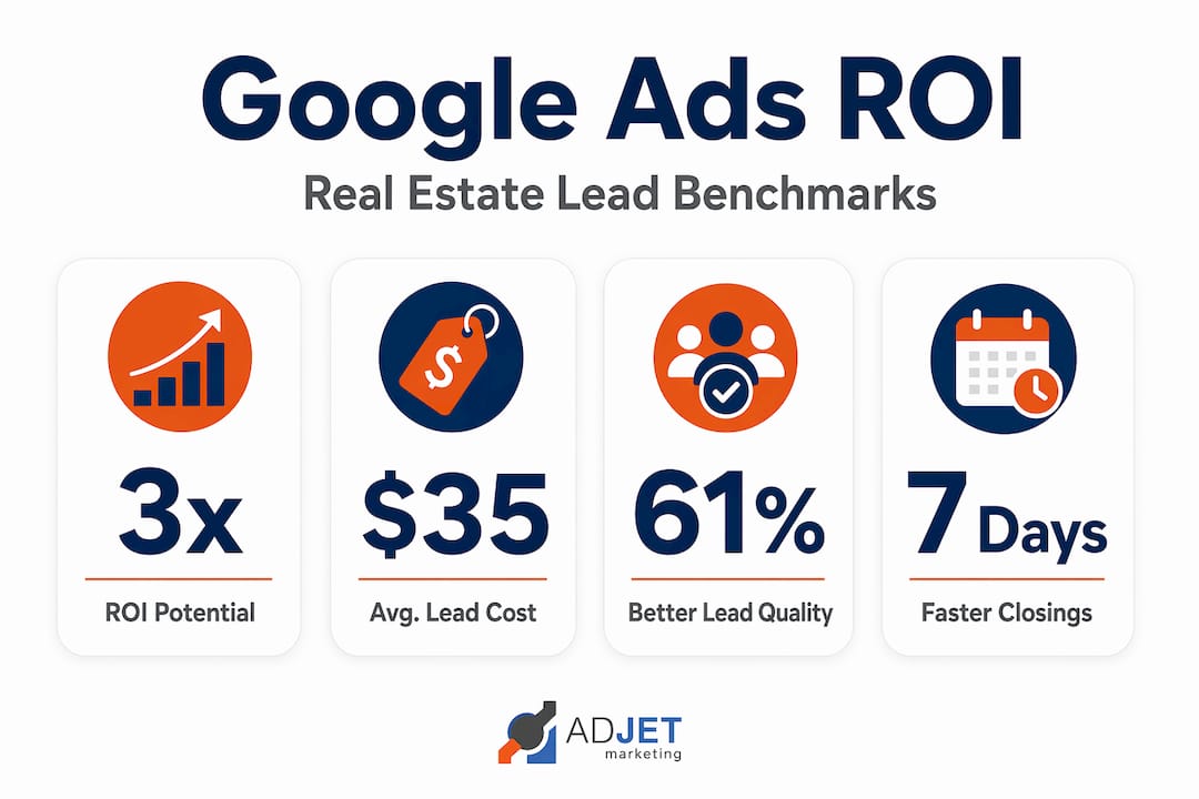 Infographic with key Google Ads real estate stats