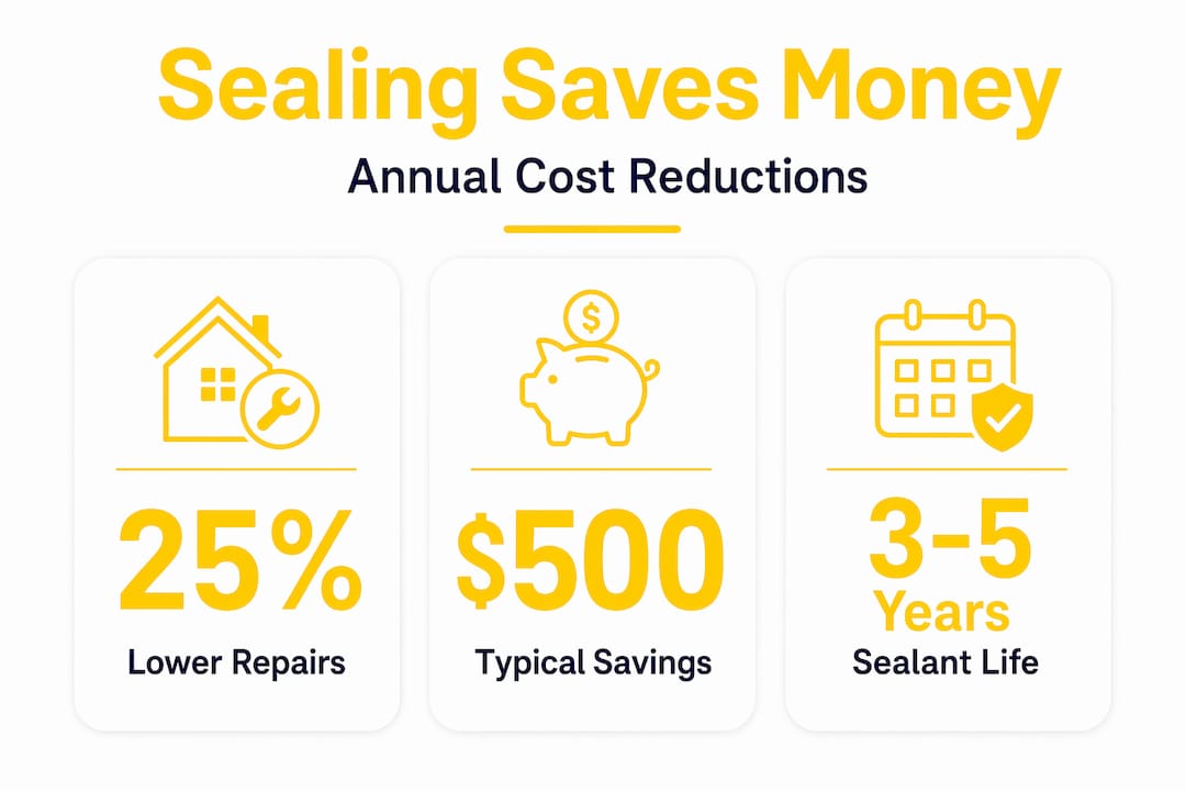 Infographic showing sealing reduces annual repair costs