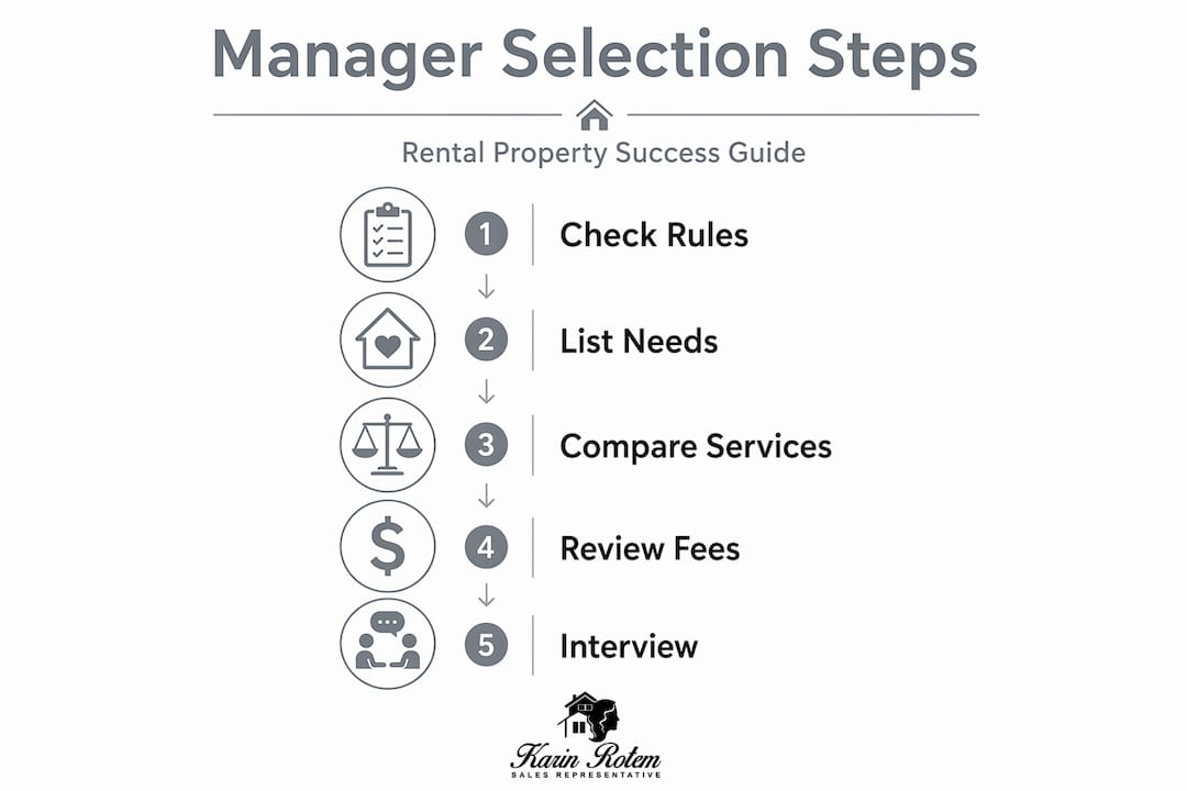 Infographic showing property manager selection steps