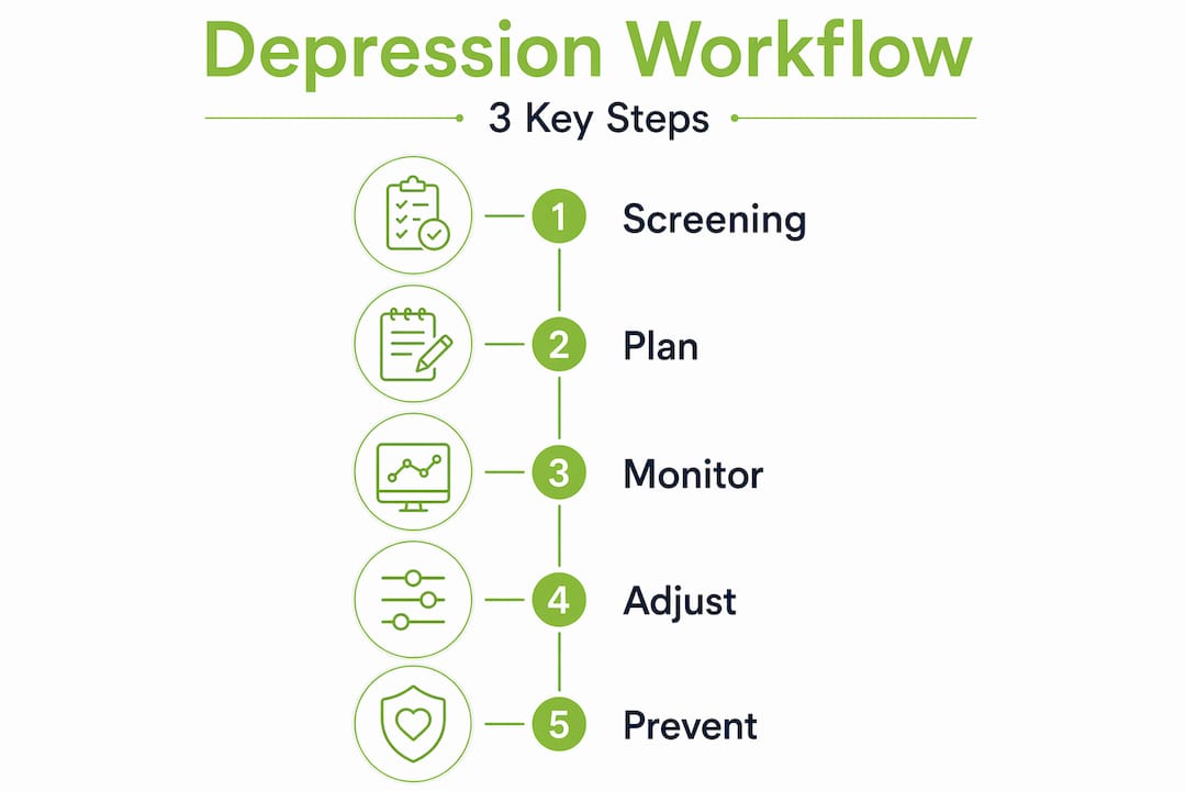 Infographic showing depression treatment workflow steps