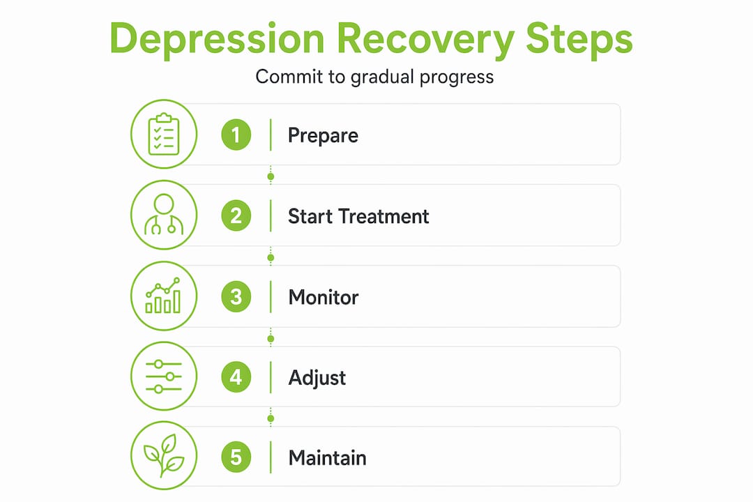 Infographic showing depression recovery steps process