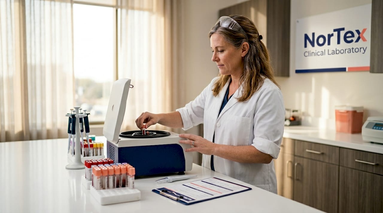 Lab technician preparing PRP in clinic lab