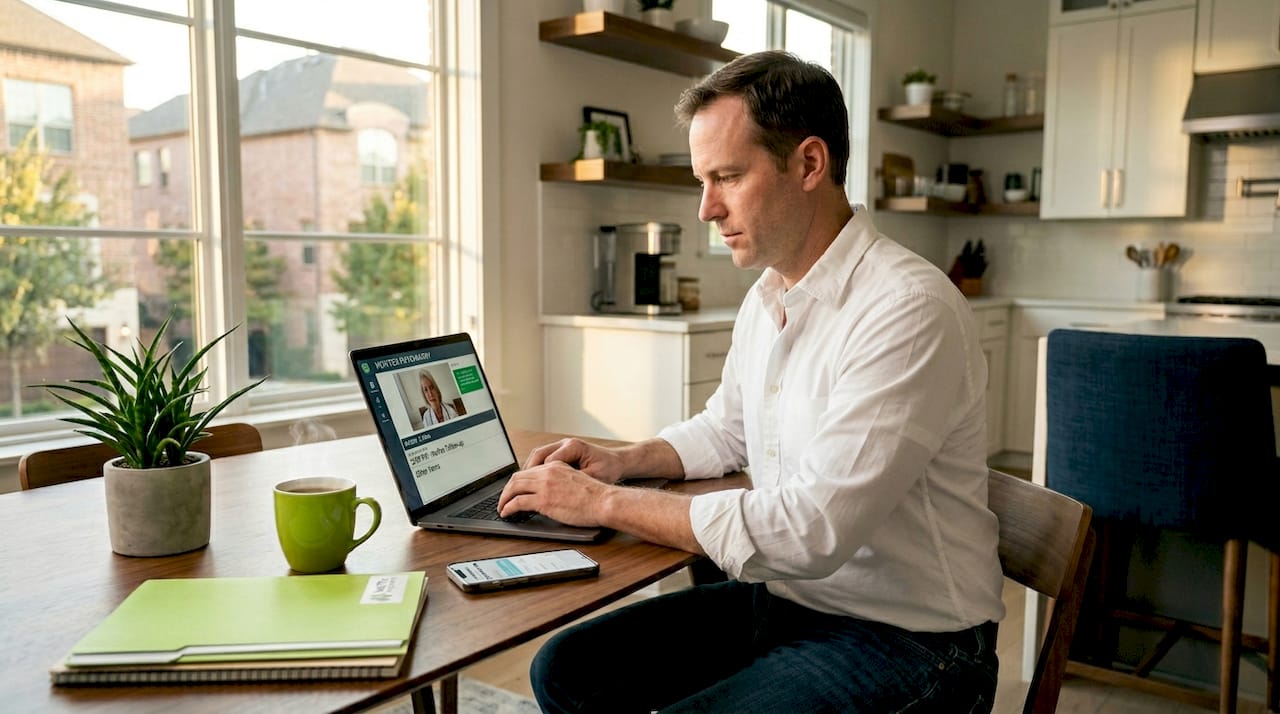 Man multitasking during telepsychiatry follow-up