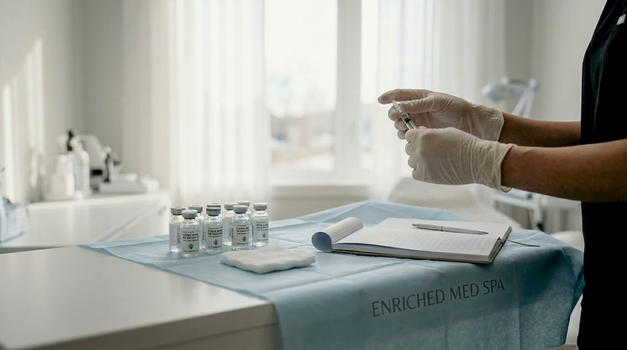 Professional preparing Botox syringe in clinic