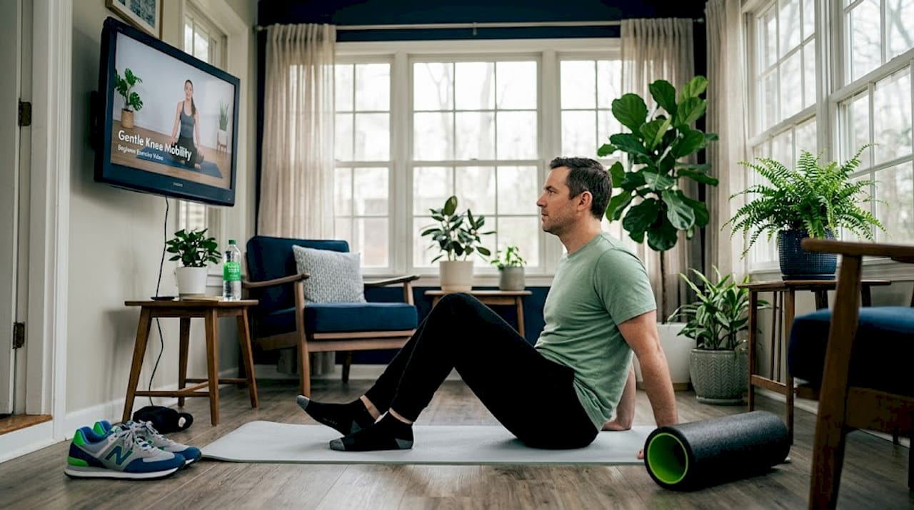 Man doing joint relief exercise at home