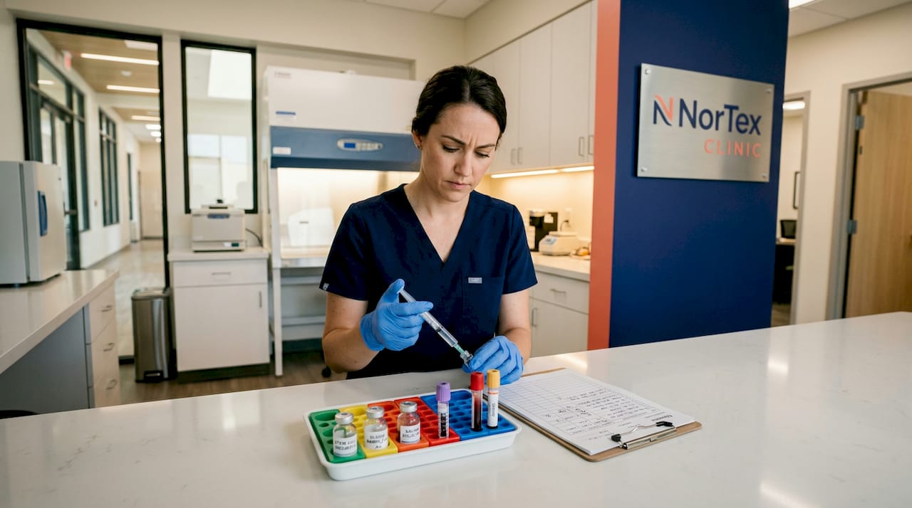 Lab technician prepares stem cell injection