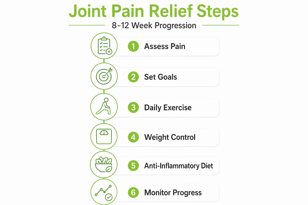 Infographic showing joint pain relief steps progression