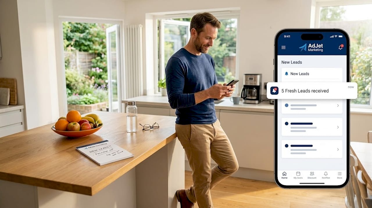 Agent reviews lead notifications on smartphone