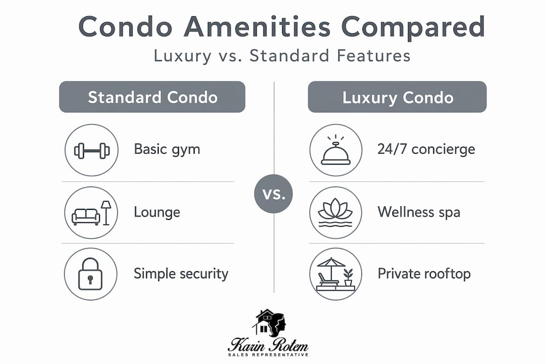 Infographic comparing luxury and standard condo amenities