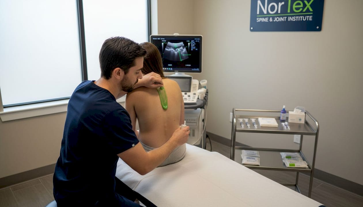 Clinician prepares ultrasound muscle injection setup