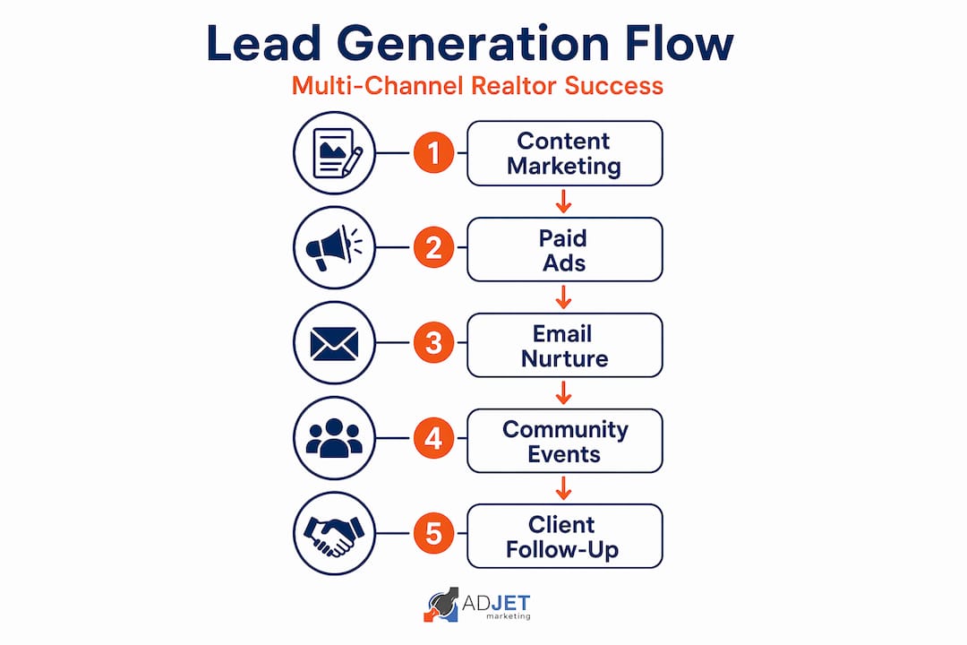 Infographic visualizing realtor lead generation steps