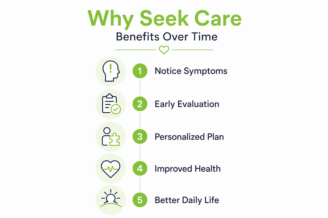Infographic showing timeline of psychiatric care benefits