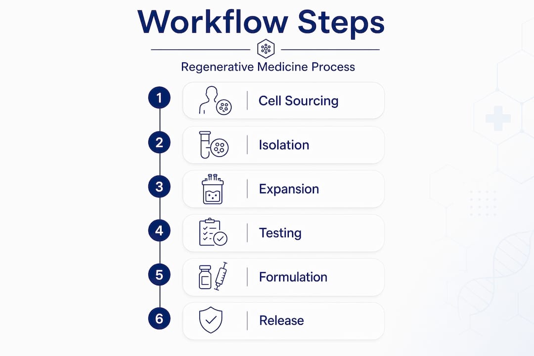 Infographic showing regenerative medicine workflow steps