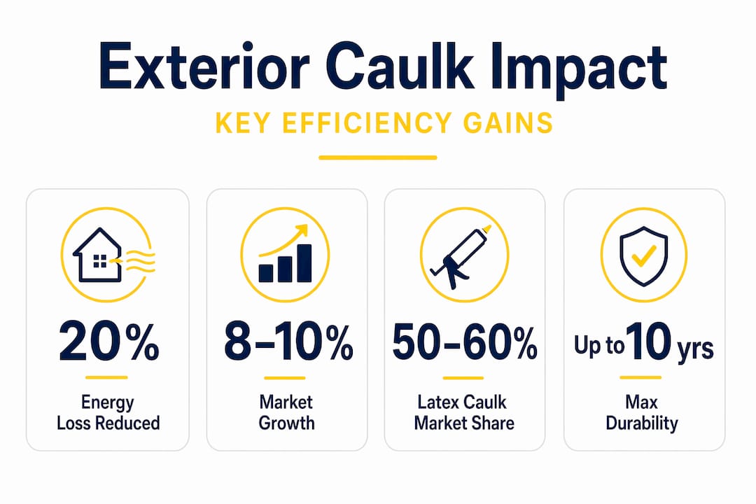 Infographic highlighting exterior caulk efficiency stats