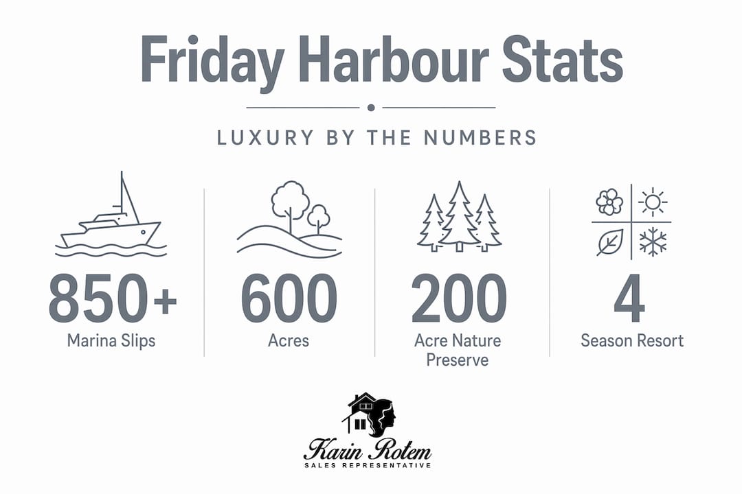 Infographic highlighting Friday Harbour luxury stats