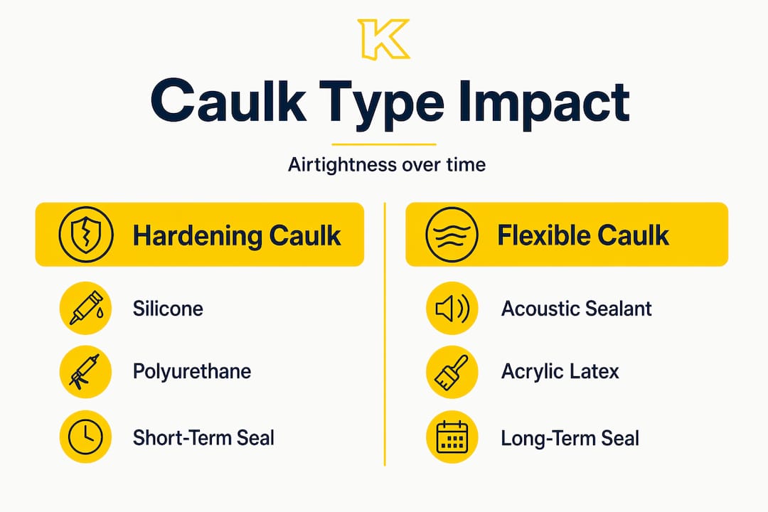 Infographic comparing hardening versus flexible caulks