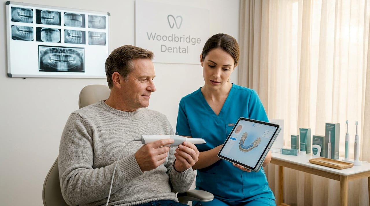 Patient undergoing dental 3D imaging procedure