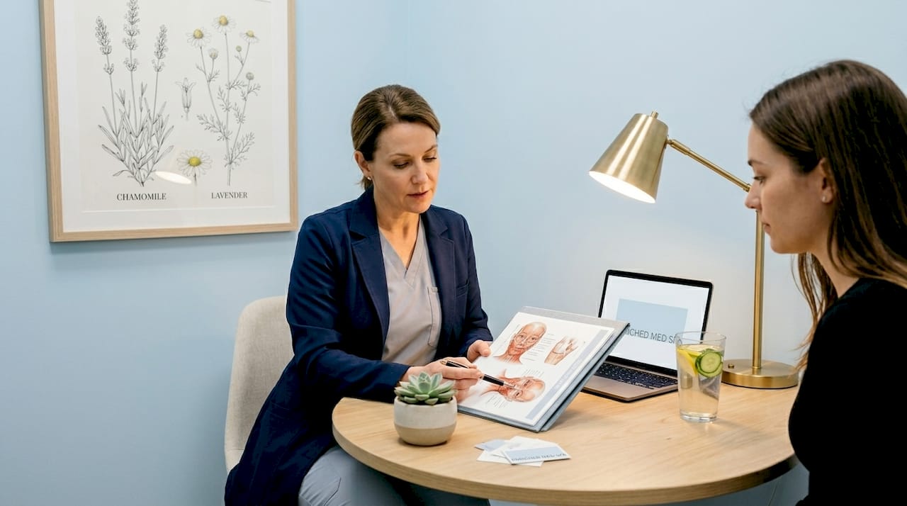 Provider consulting client in private med spa room