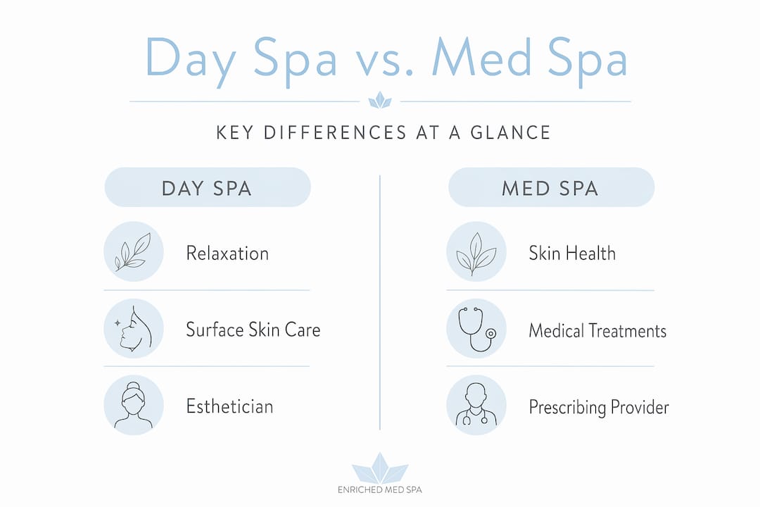 Comparison infographic of day spa and med spa features
