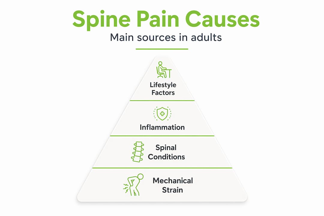 Hierarchy infographic of main spine pain causes