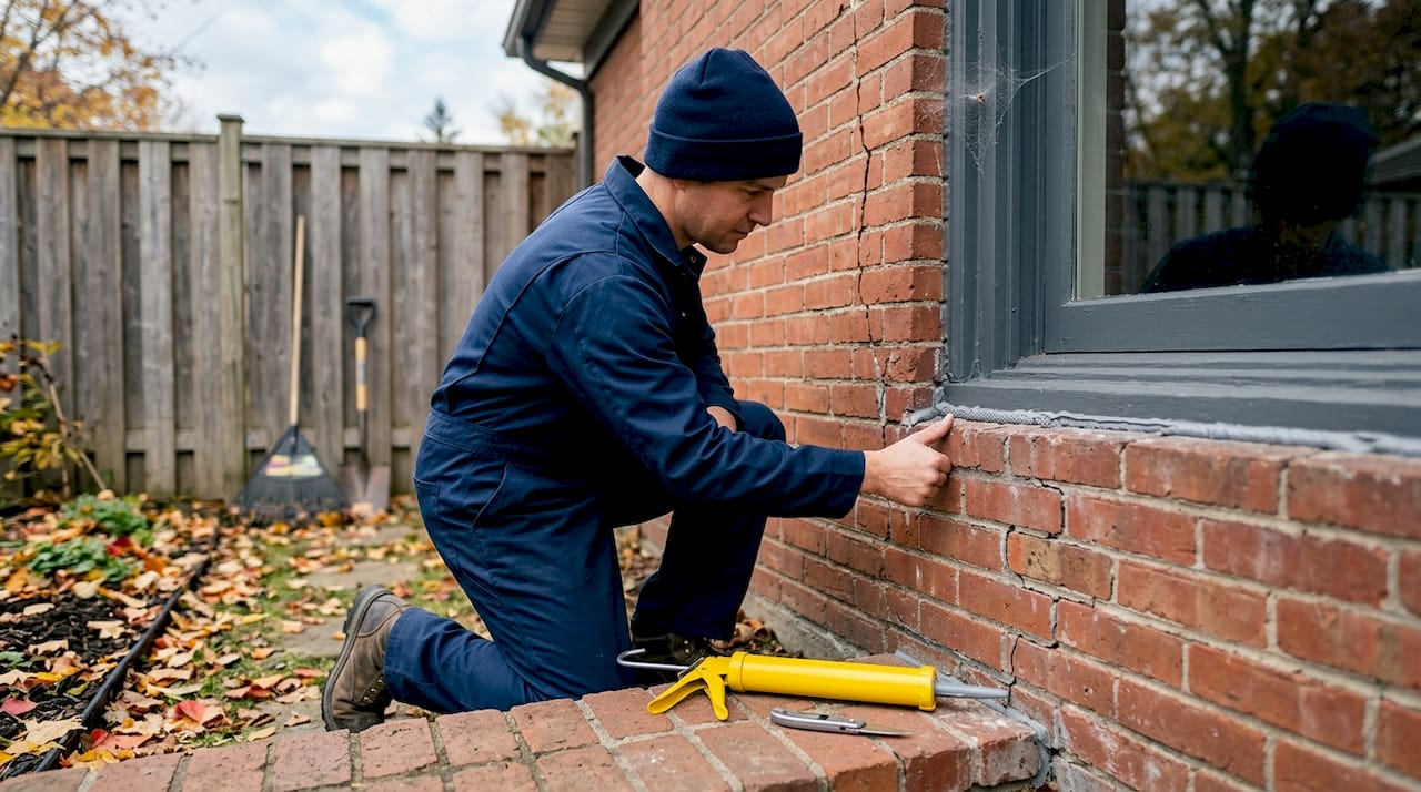 Checking exterior caulking on house siding