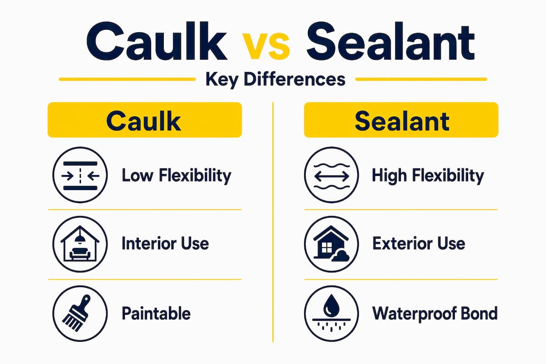 Infographic comparing caulk and sealant features