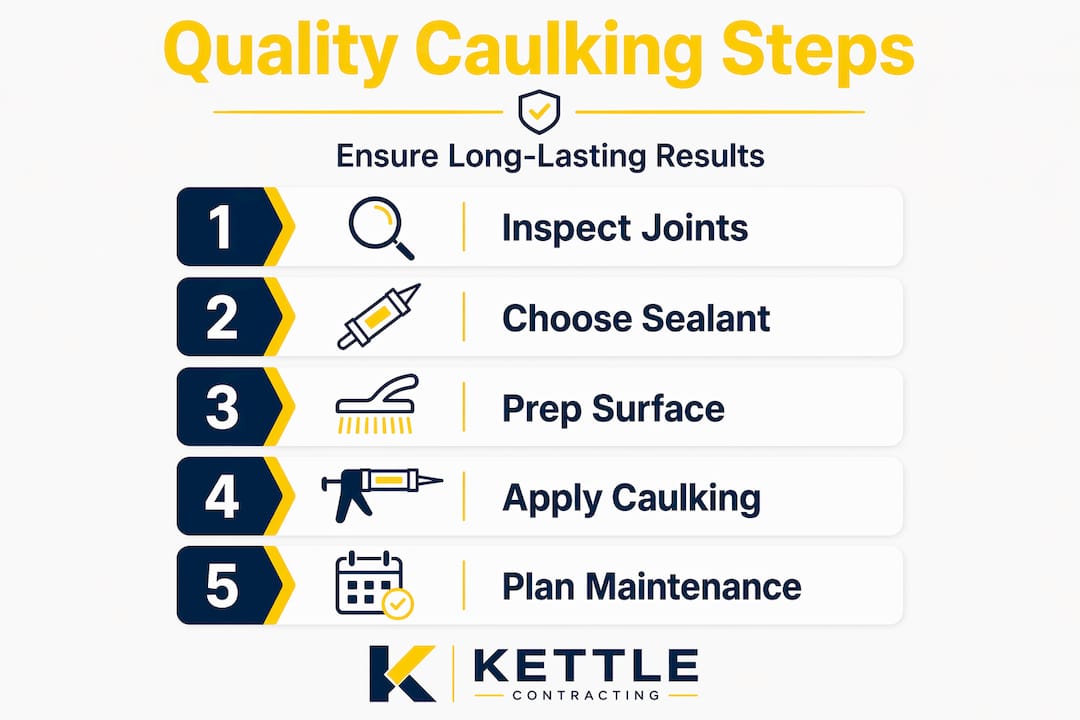 Infographic showing quality caulking workflow