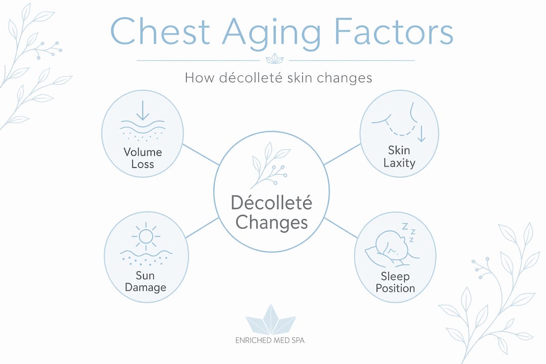 Infographic showing chest skin aging factors in hierarchy