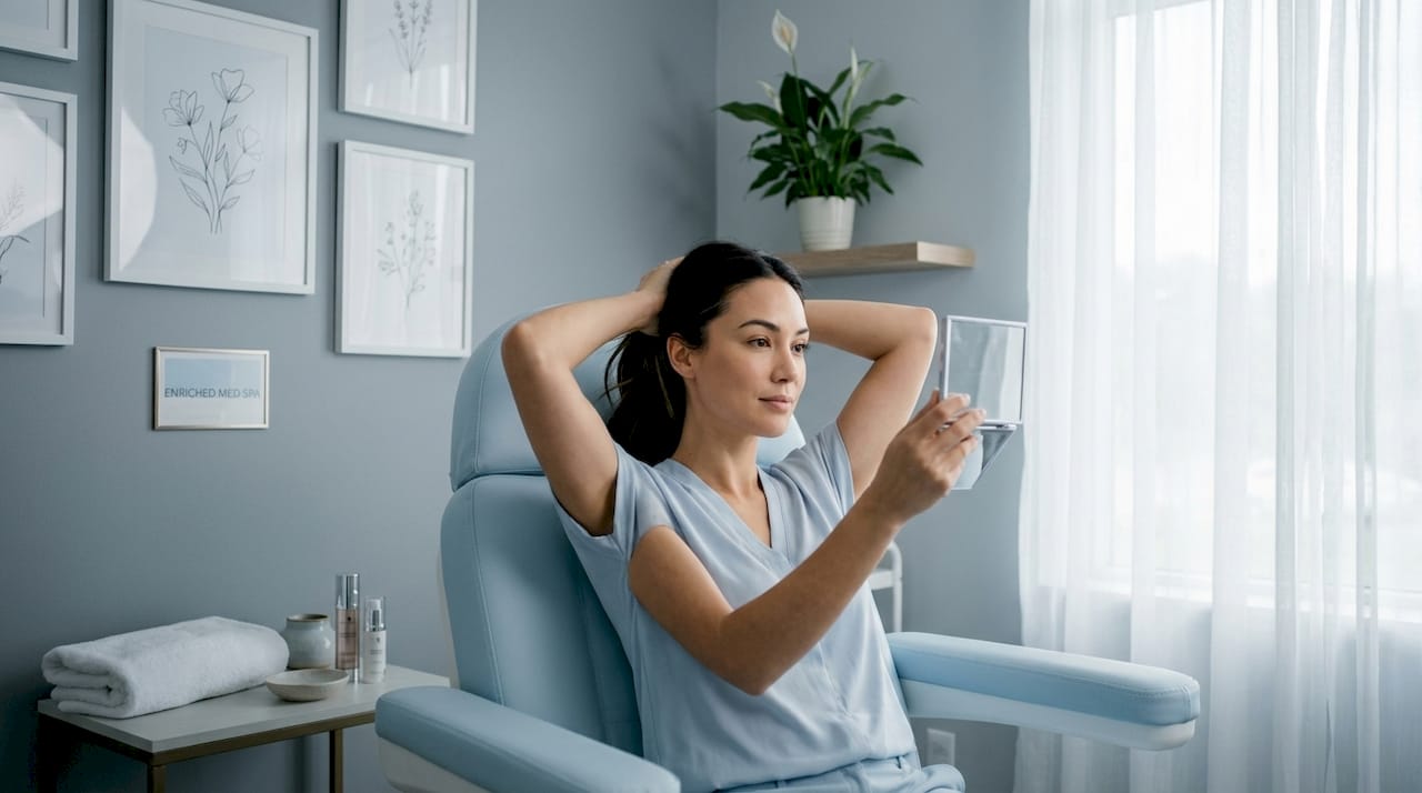 Woman checking her face for natural expression