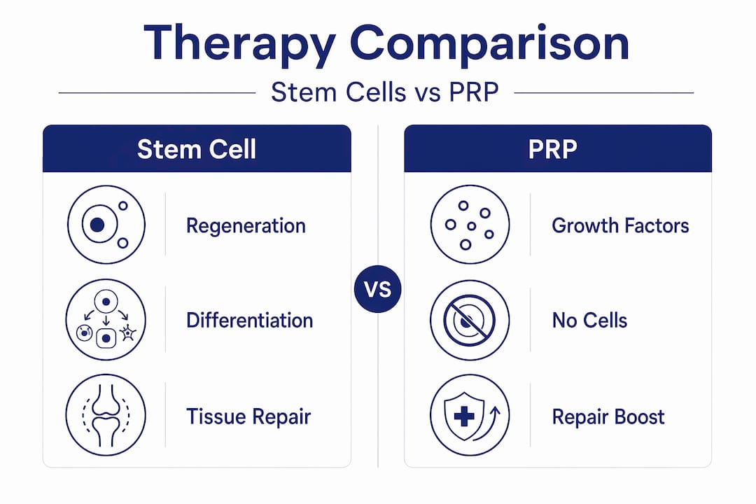 Infographic comparing stem cell therapy and PRP