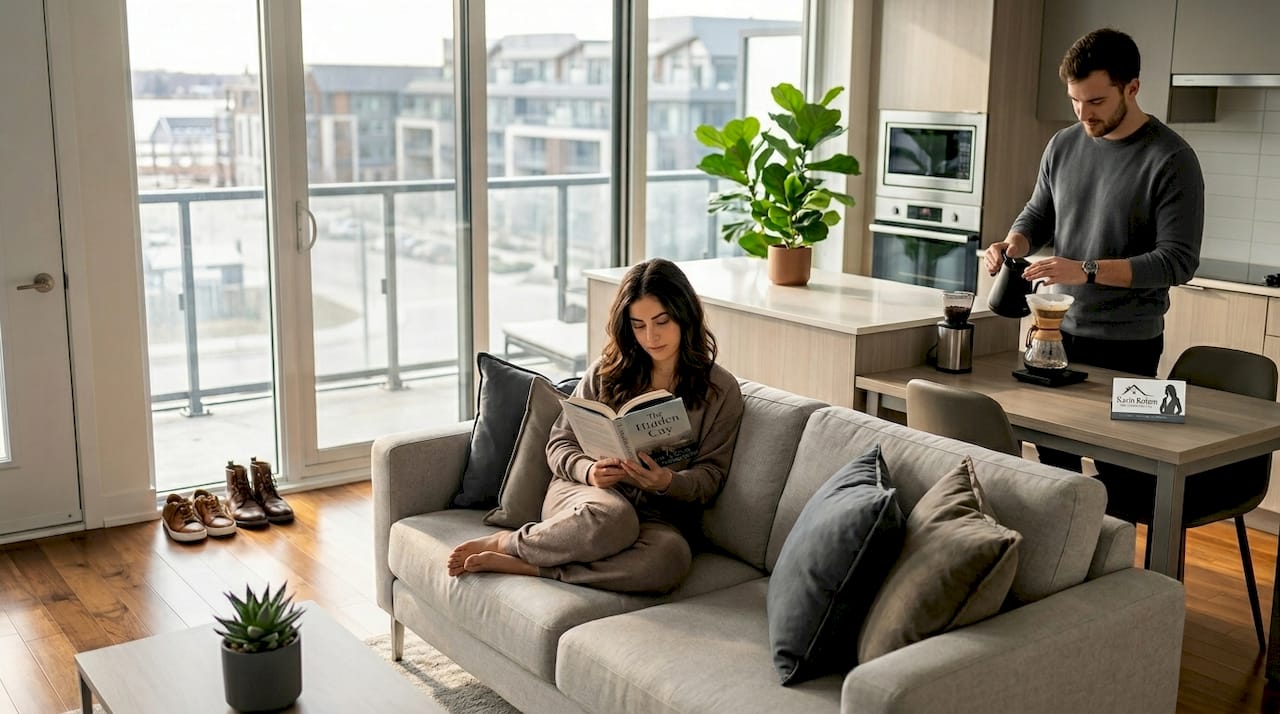 Couple enjoying everyday life in one-bedroom condo