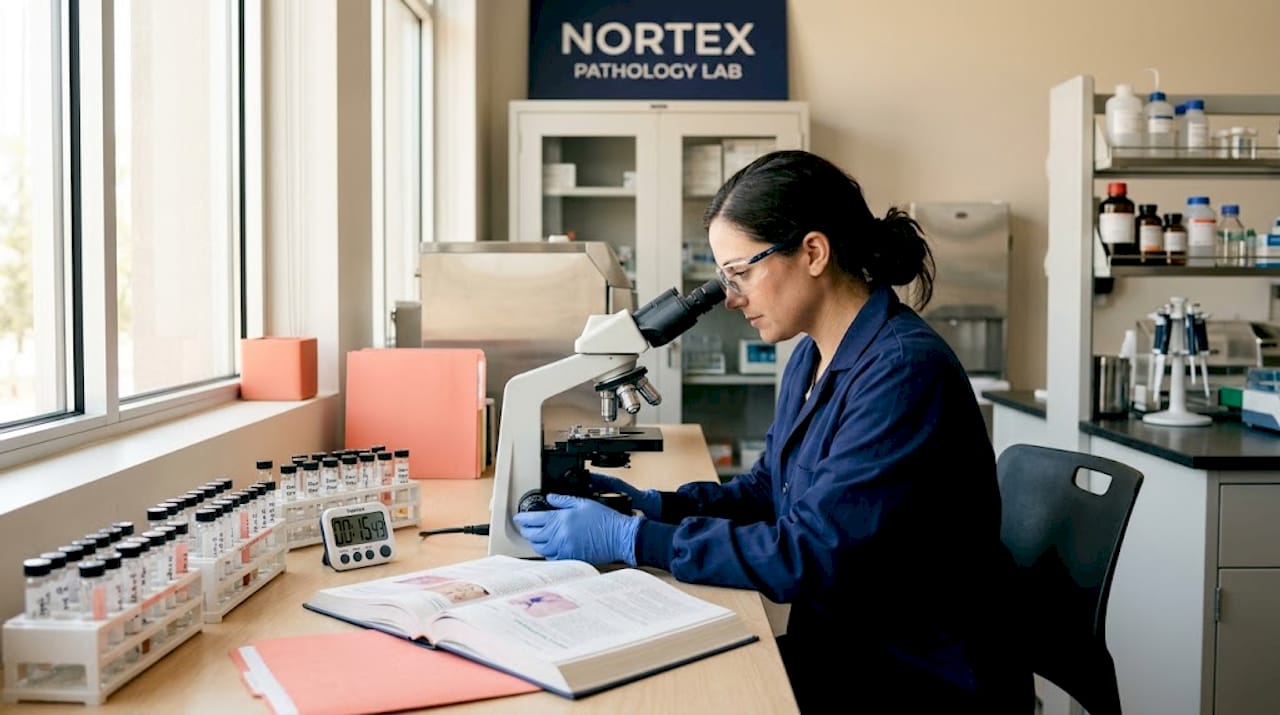 Lab scientist examining immune cell samples