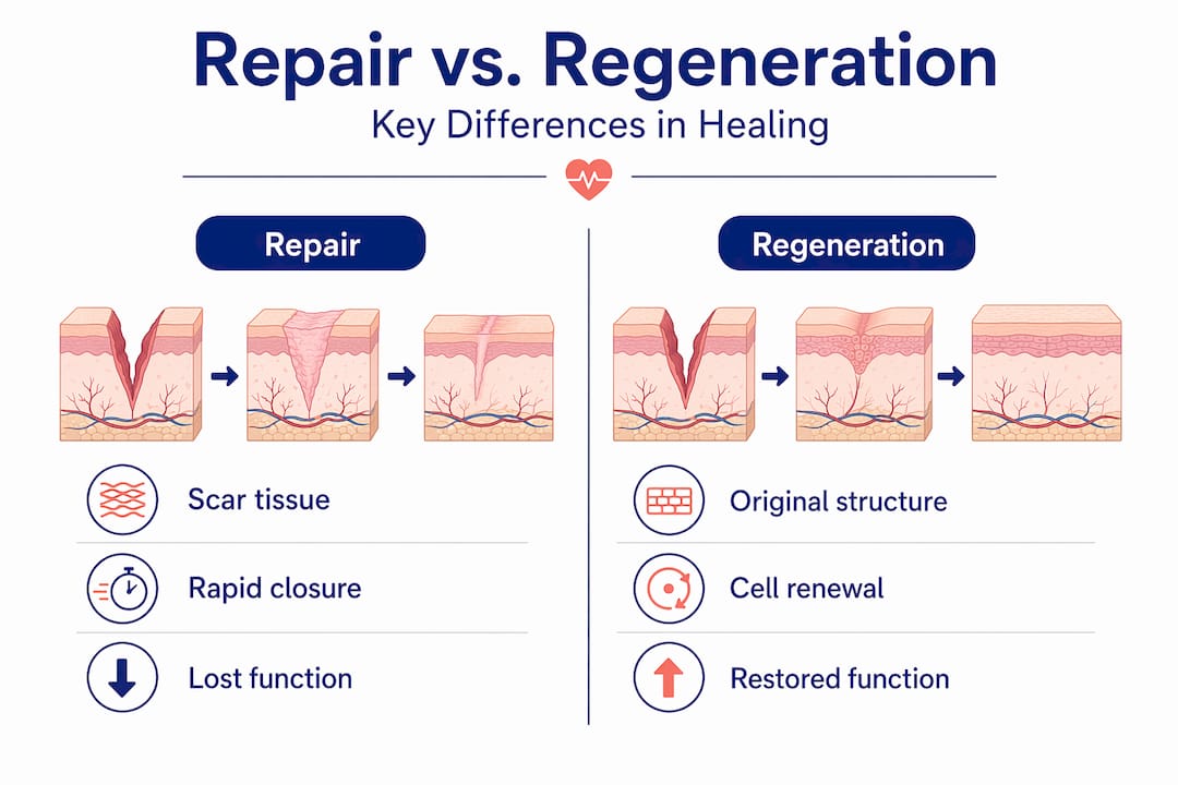 Infographic comparing repair and regeneration
