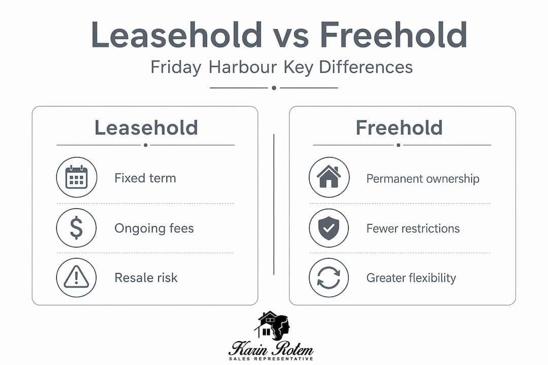 Infographic comparing leasehold and freehold at Friday Harbour