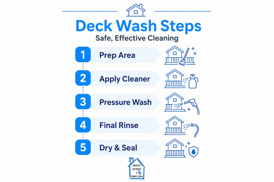 Vertical infographic of safe deck washing steps