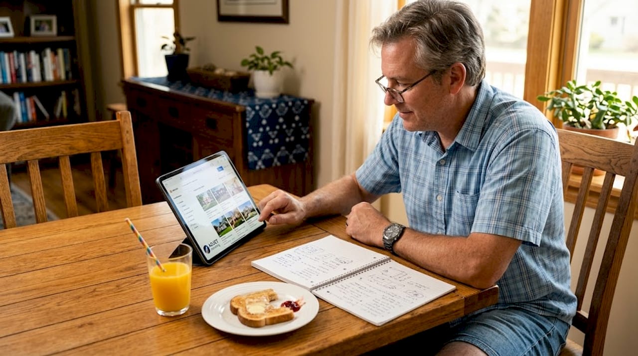 Buyer browsing property listings on tablet