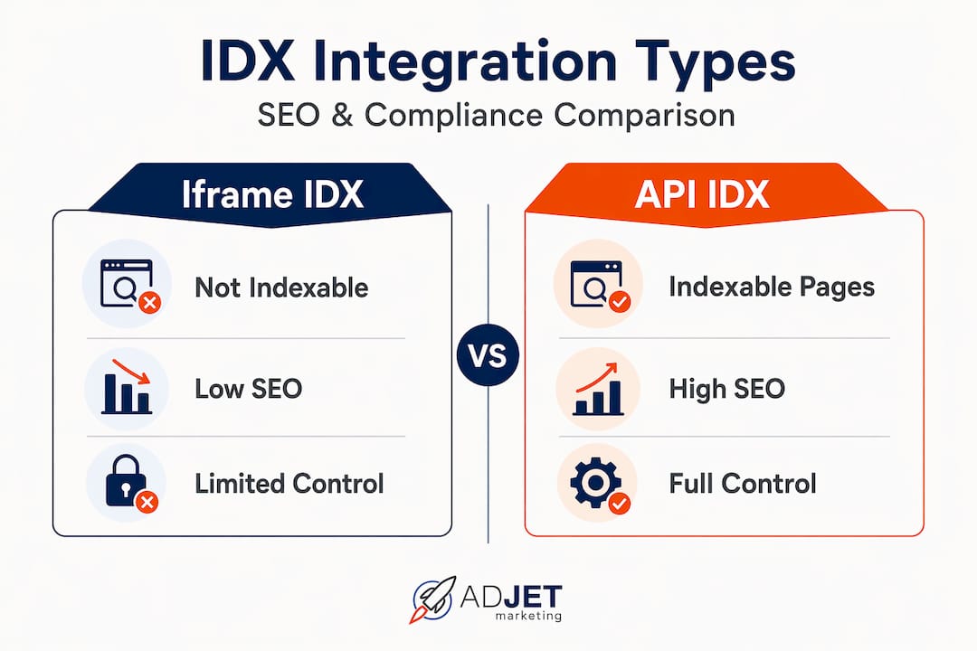 Infographic comparing IDX integration SEO compliance