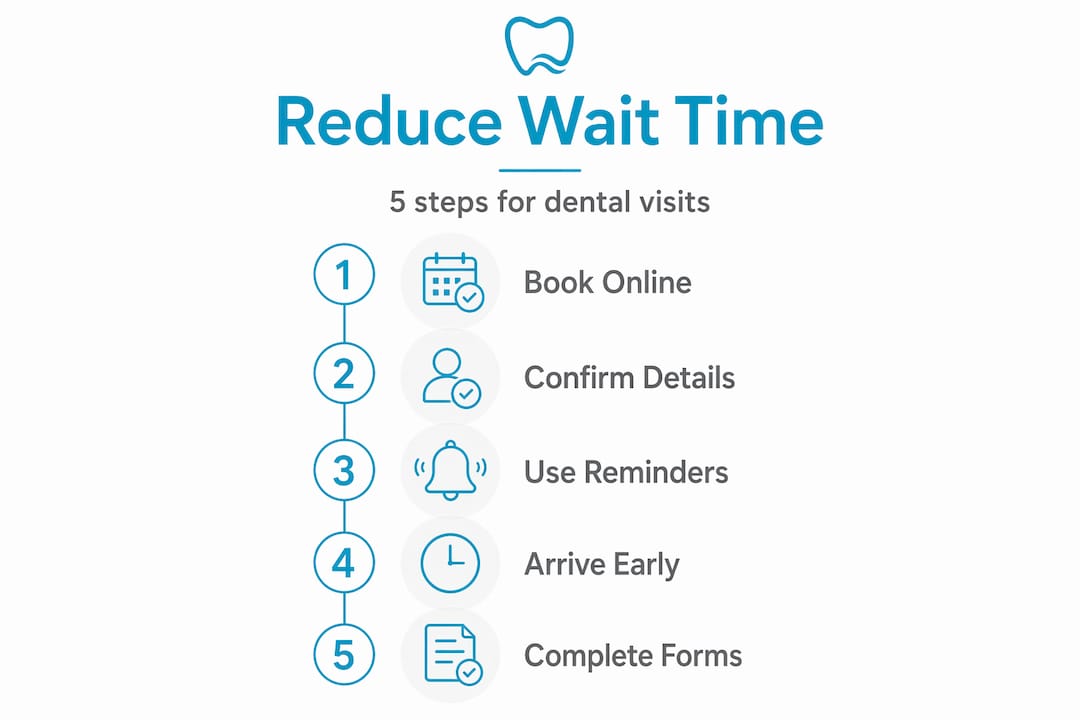 Infographic summarizing steps to reduce dental wait time