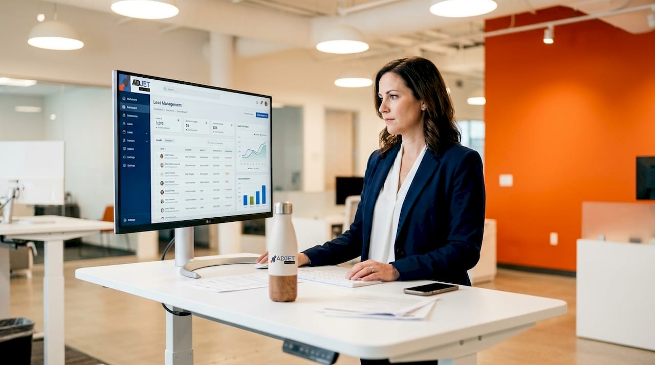Manager setting up CRM for lead tracking