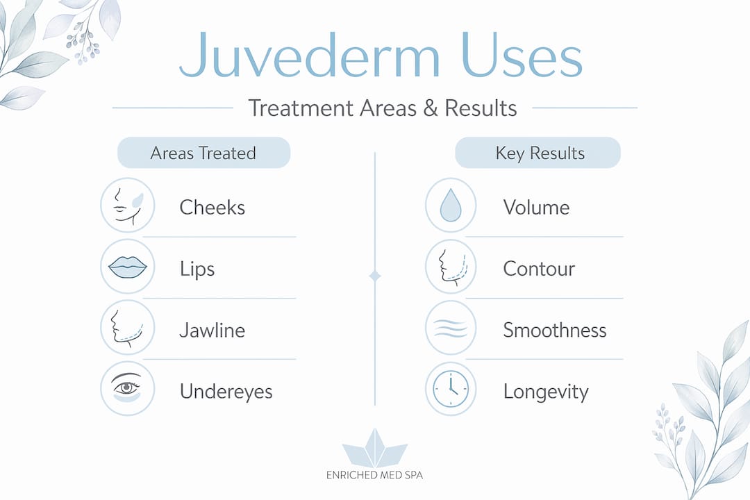 Infographic comparing Juvederm areas and results